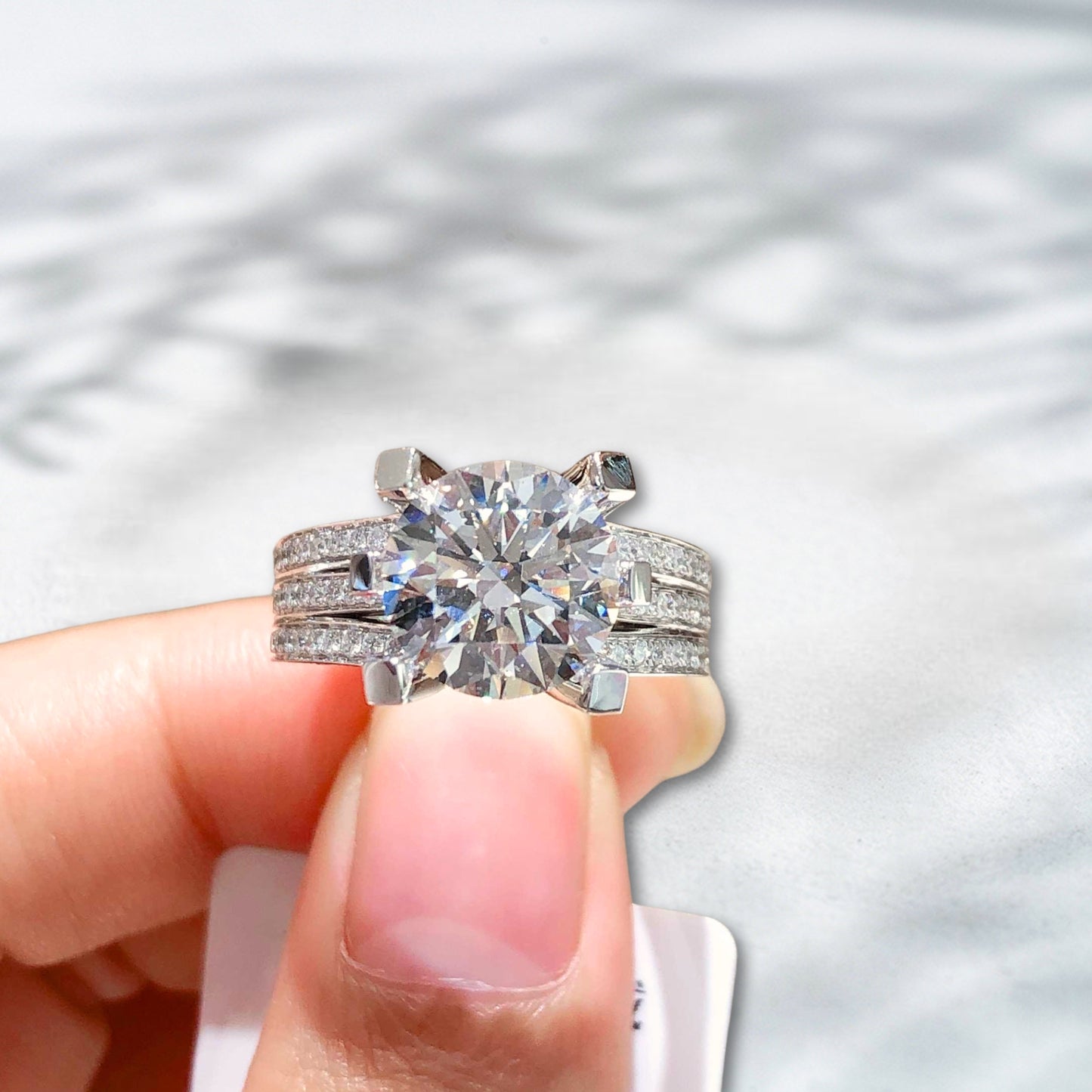 QOB Throne Set – 5ct Lab Diamond Pavé Band Ring in 18K Gold & Platinum