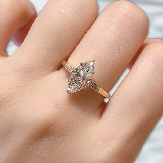 QOB Trinity Gaze – 1.52ct Marquise-Cut Lab Diamond Ring in 18K Yellow Gold