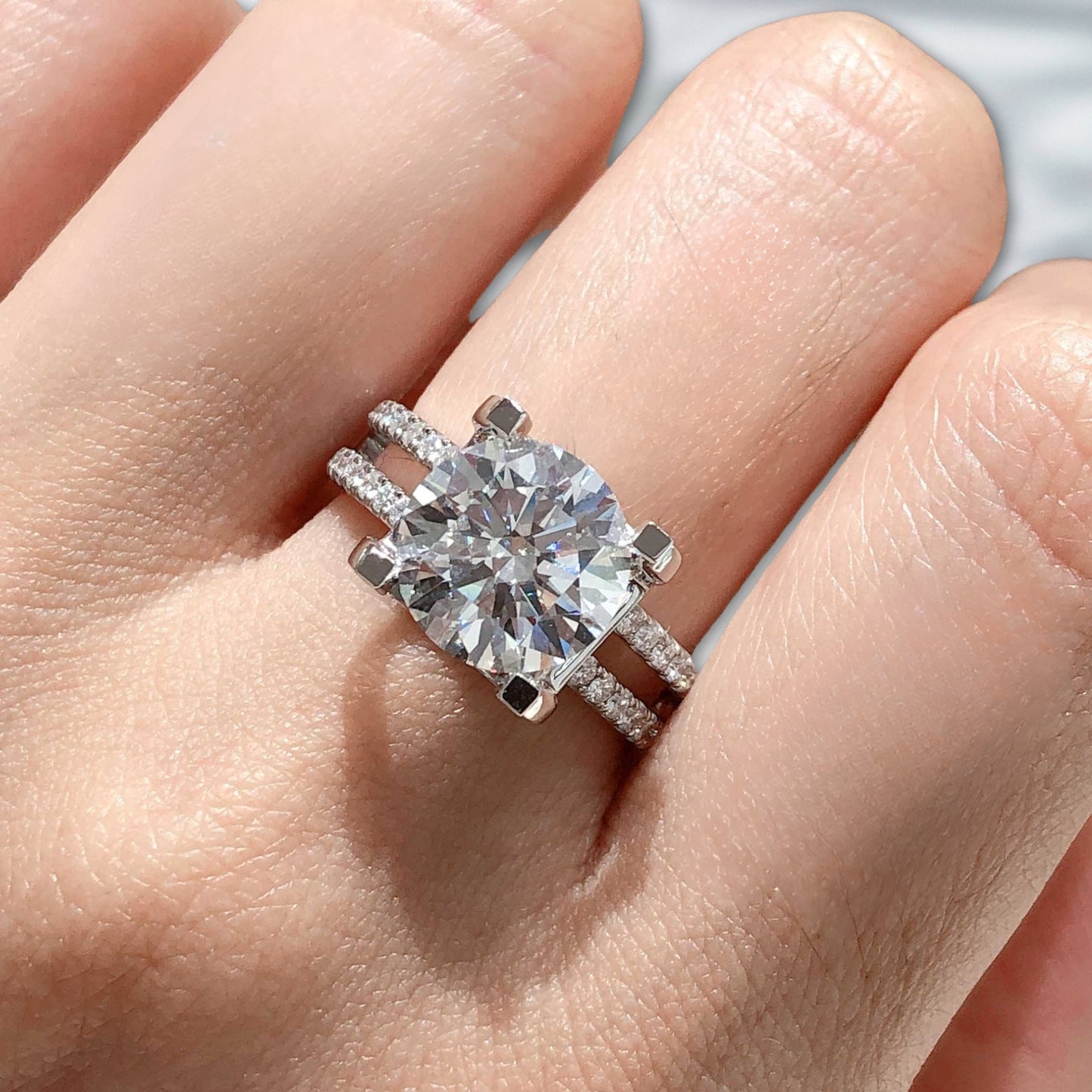 QOB Double Band Lab Diamond Solitaire | 3.01ct in 18K Gold