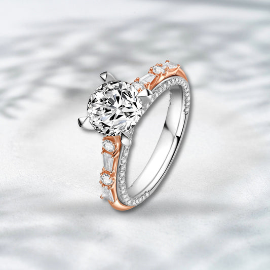 QOB “Rosé Glint” Lab Diamond Engagement Ring – 2.60 Carats Total in 18K Rose & White Gold