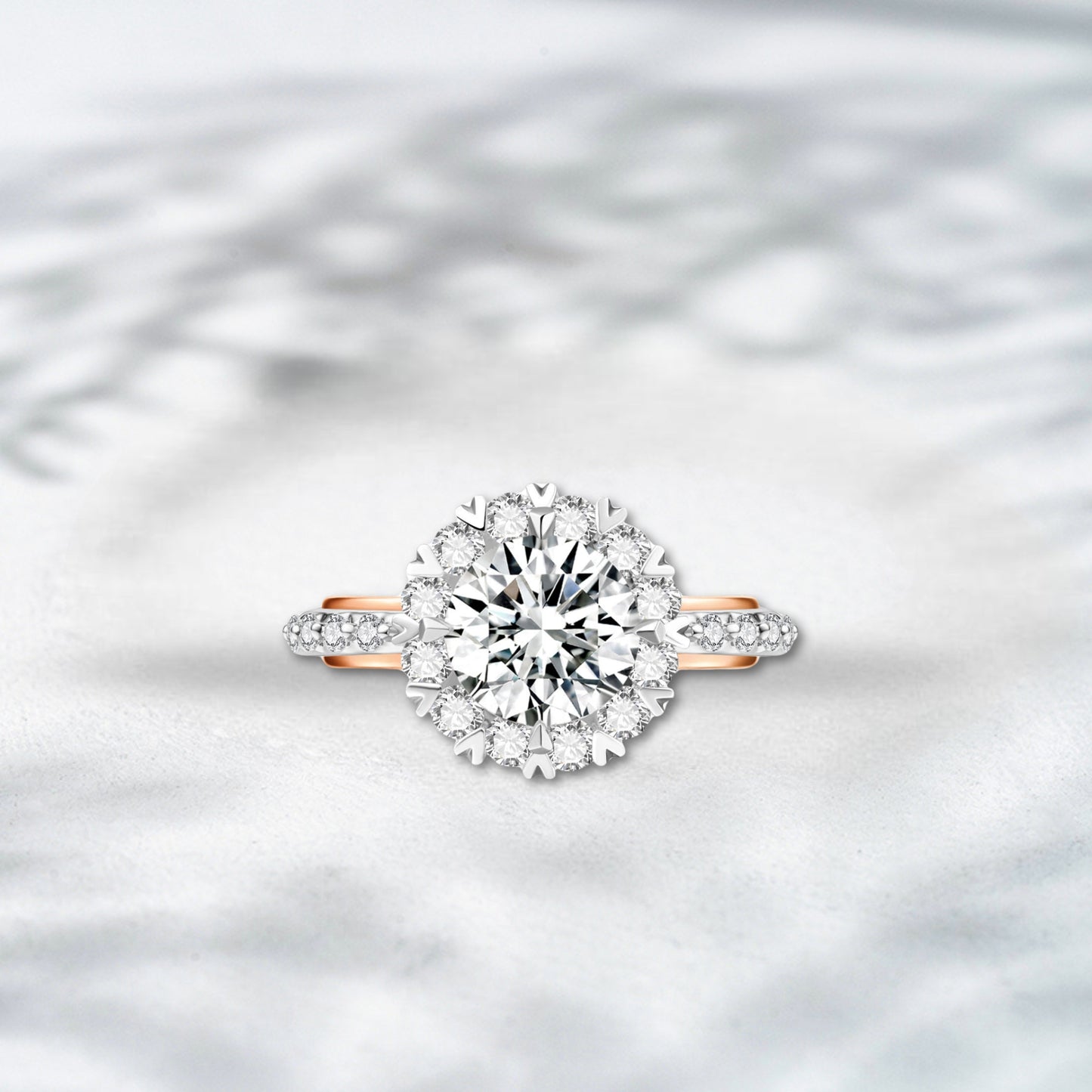 QOB Sweetheart Blaze | 3.60ct Lab Diamond Heart Halo Ring in Rose & White Gold