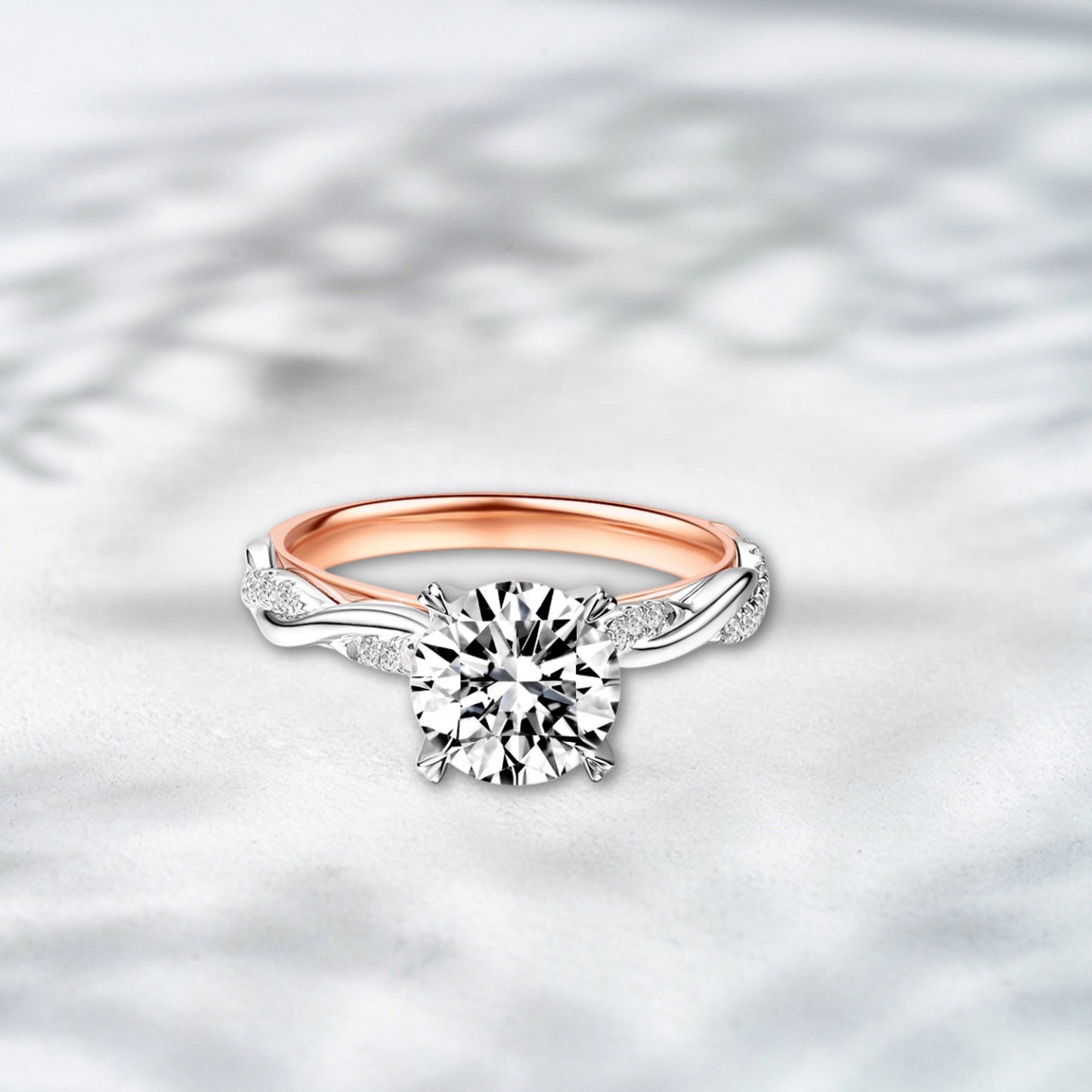 QOB Elysian Vow – 2.35ct Round Lab Diamond Engagement Ring in 18K Rose & White Gold