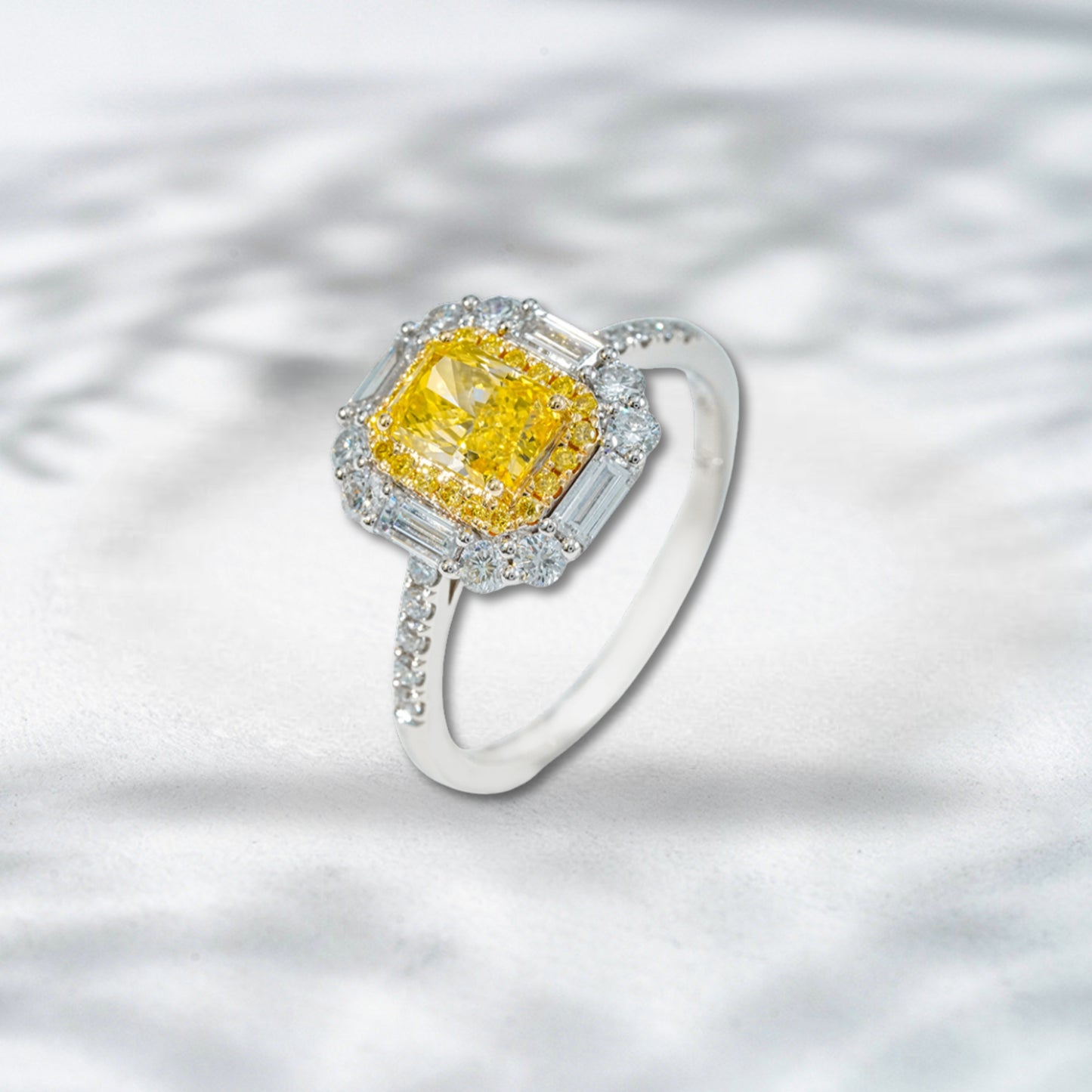QOB Sole Blaze – Yellow Lab Diamond Halo Ring 1.95ct in 18K White Gold