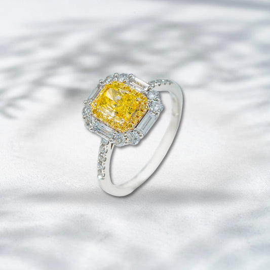 QOB Sole Blaze – Yellow Lab Diamond Halo Ring 1.95ct in 18K White Gold