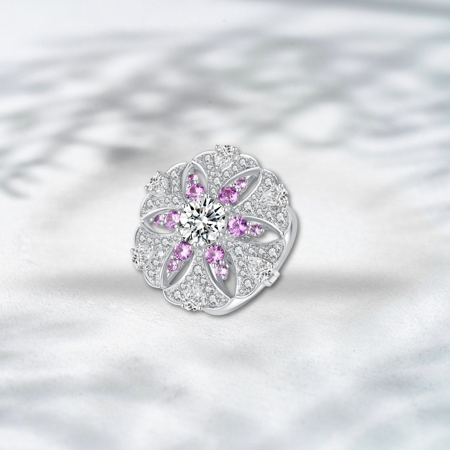 QOB Petal Constellation – Lab Diamond & Pink Sapphire Pendant Necklace 17.449ct in 18K White Gold