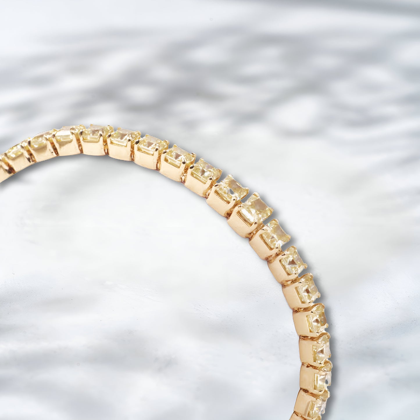 QOB Satin Spark Champagne Lab Diamond Tennis Bracelet 8.0 - 8.5 carats in 18k yellow gold