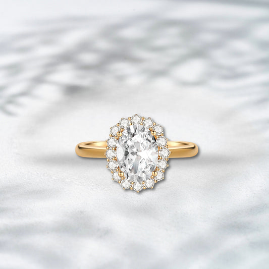 Golden Bloom 1.82 ct Oval Lab Diamond Halo Ring in 18K Yellow Gold