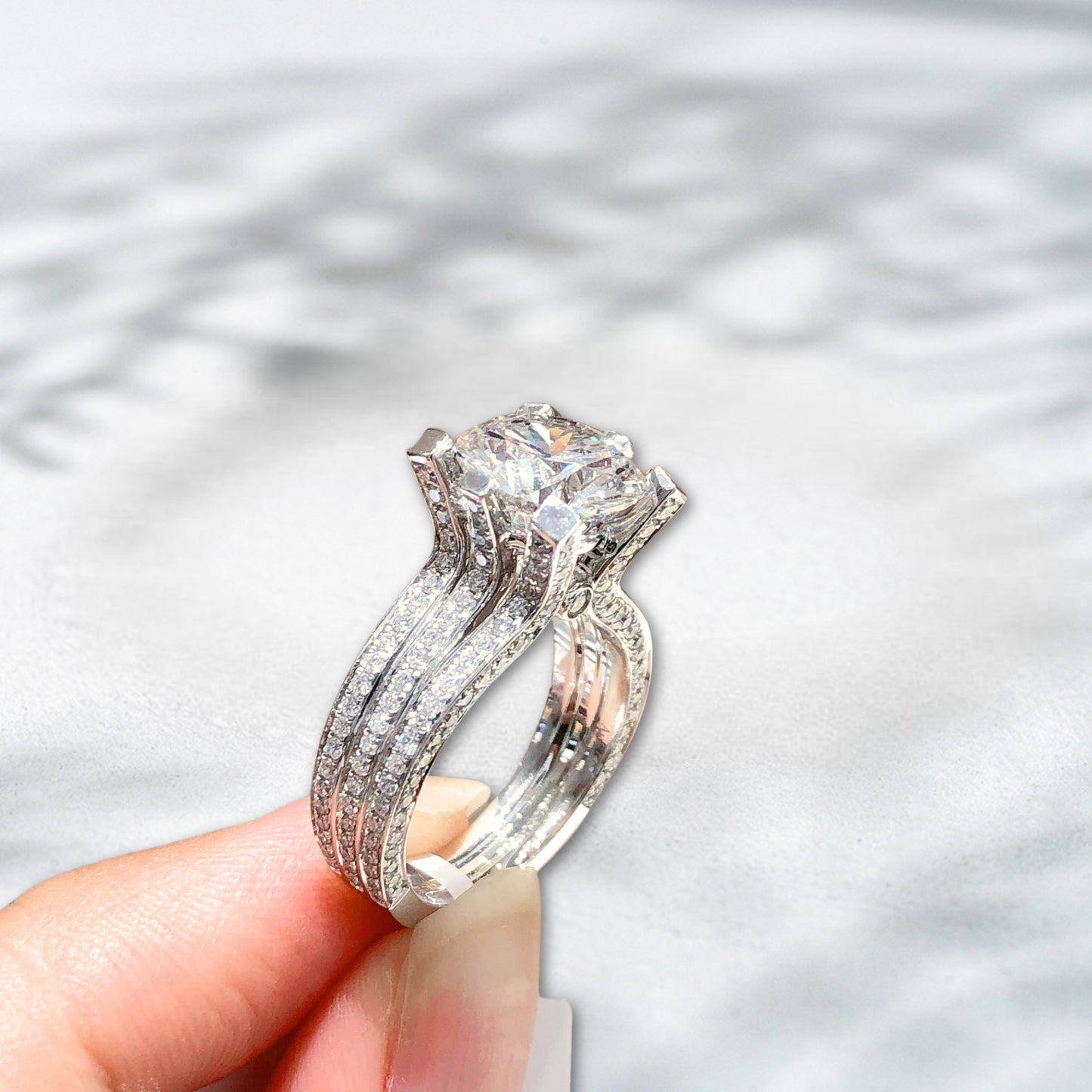 QOB Throne Set – 5ct Lab Diamond Pavé Band Ring in 18K Gold & Platinum