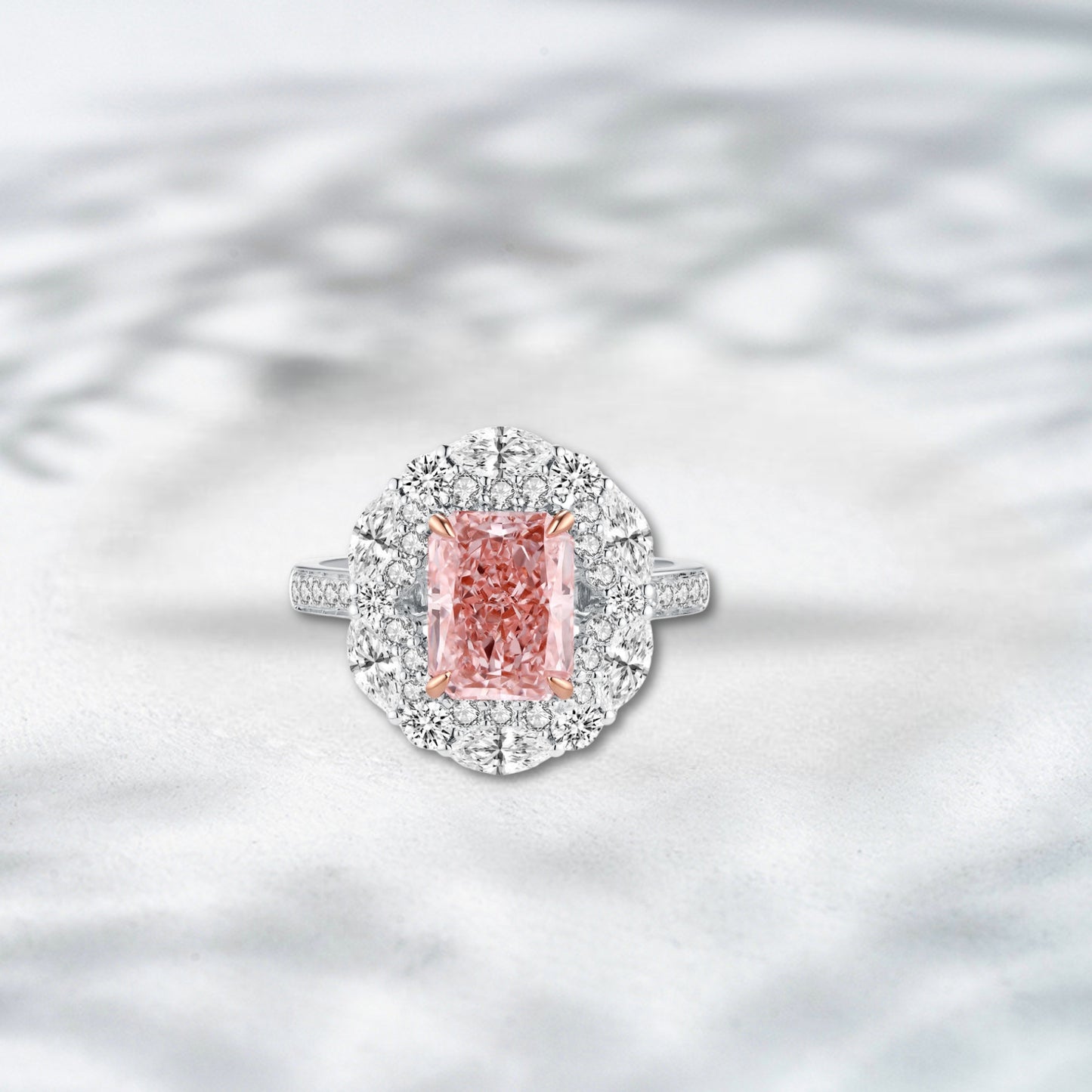QOB Blushburst – 2.53 ct Fancy Radiant Lab Diamond Ring in 18K Champagne Gold