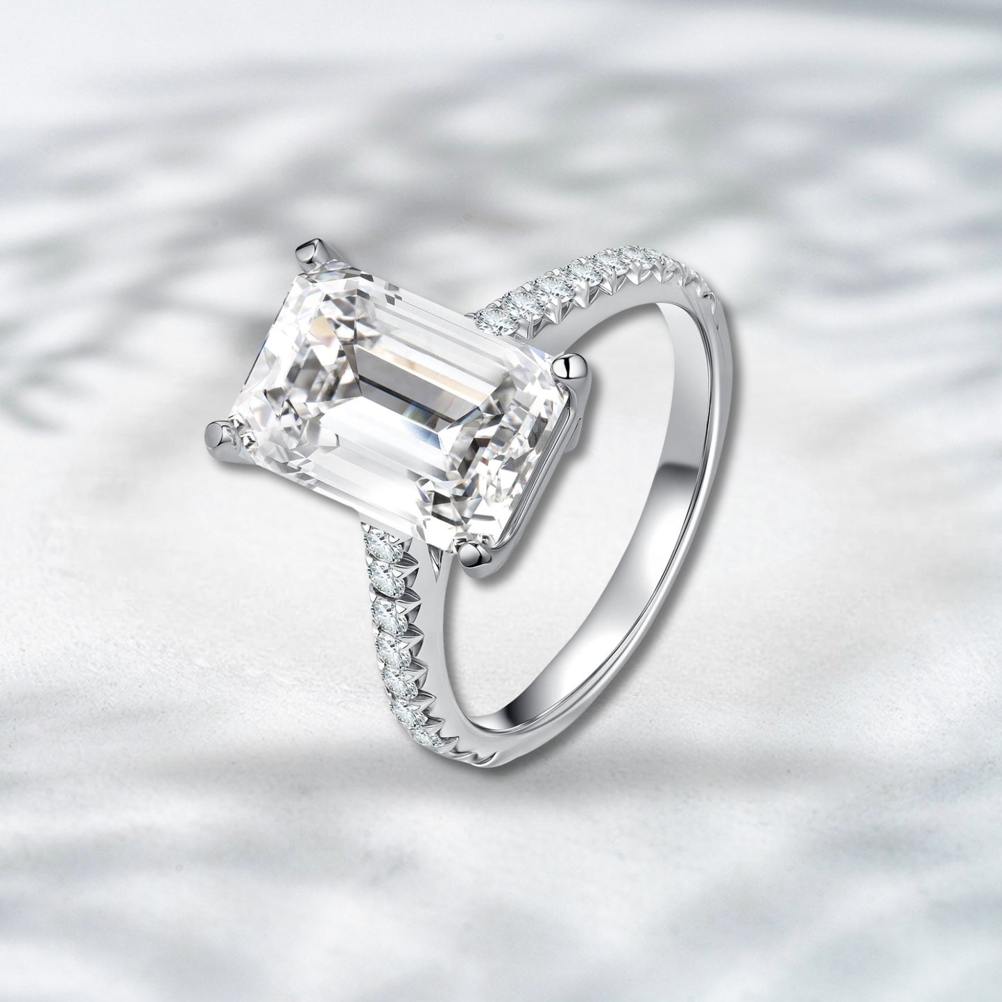 Deco Grace 2.40ct Emerald Cut Lab Diamond Baguette Three Stone Ring in 18K White Gold