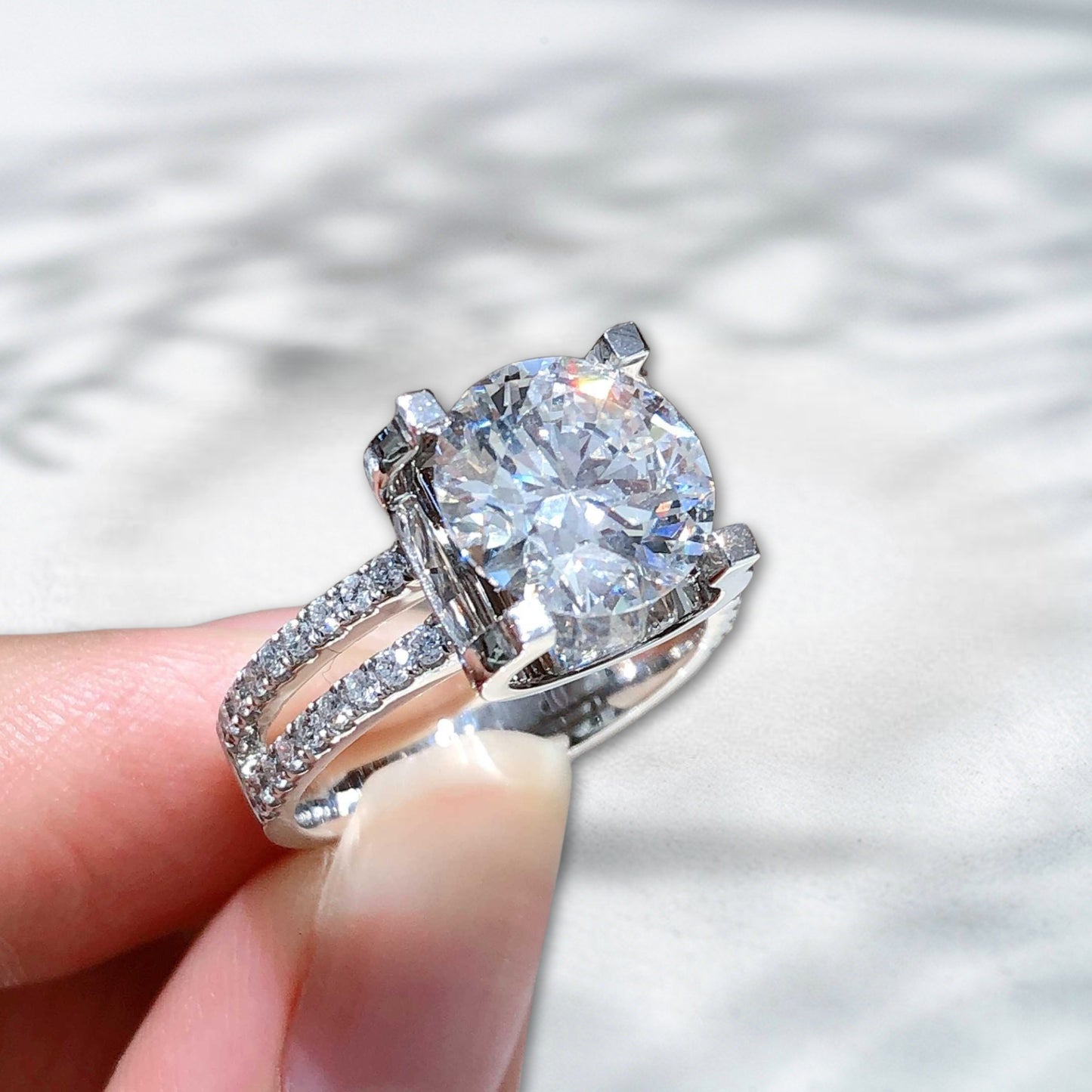 QOB Double Band Lab Diamond Solitaire | 3.01ct in 18K Gold