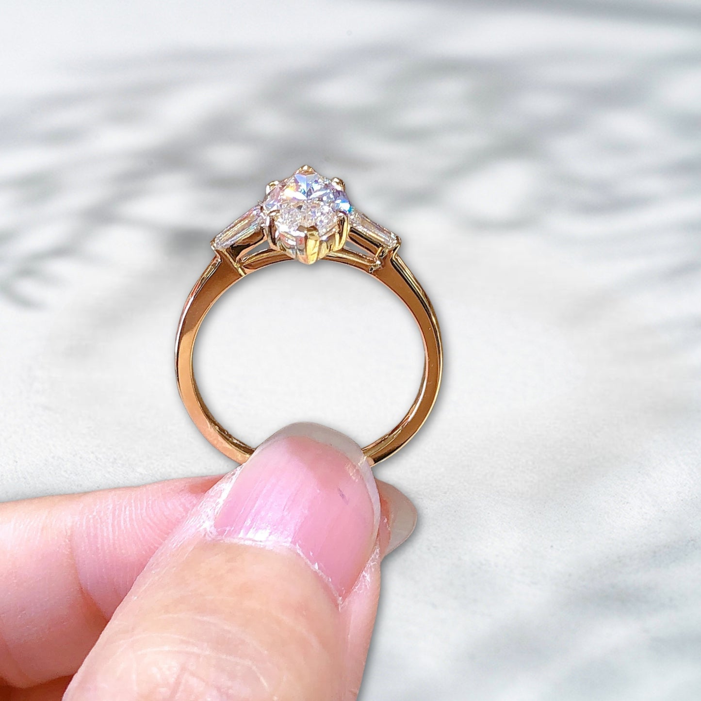 QOB Trinity Gaze – 1.52ct Marquise-Cut Lab Diamond Ring in 18K Yellow Gold