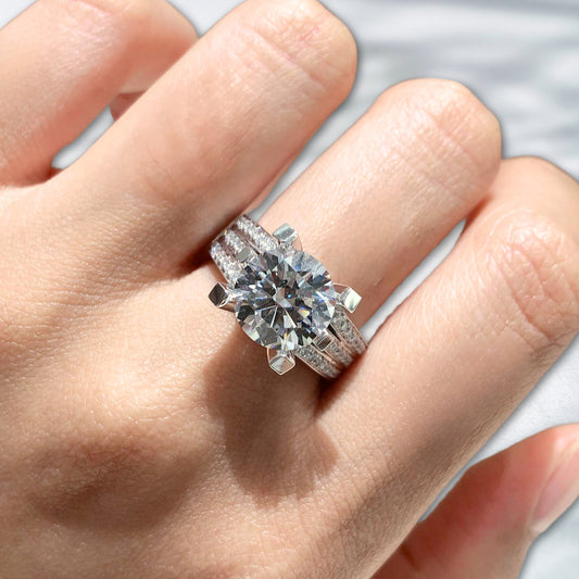 QOB Throne Set – 5ct Lab Diamond Pavé Band Ring in 18K Gold & Platinum