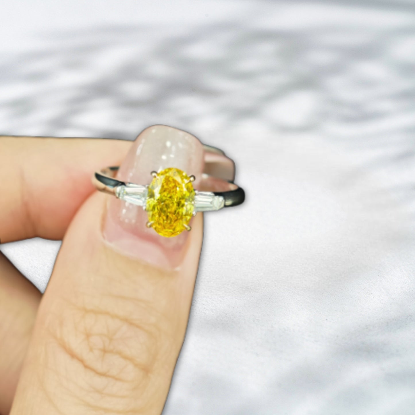 QOB Golden Mirage – 1.36ct Oval Yellow Lab Diamond Ring in 18K Gold