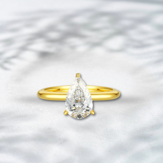 QOB Golden Solstice 3.19ct Round Lab Diamond Solitaire Ring in 18K Yellow Gold