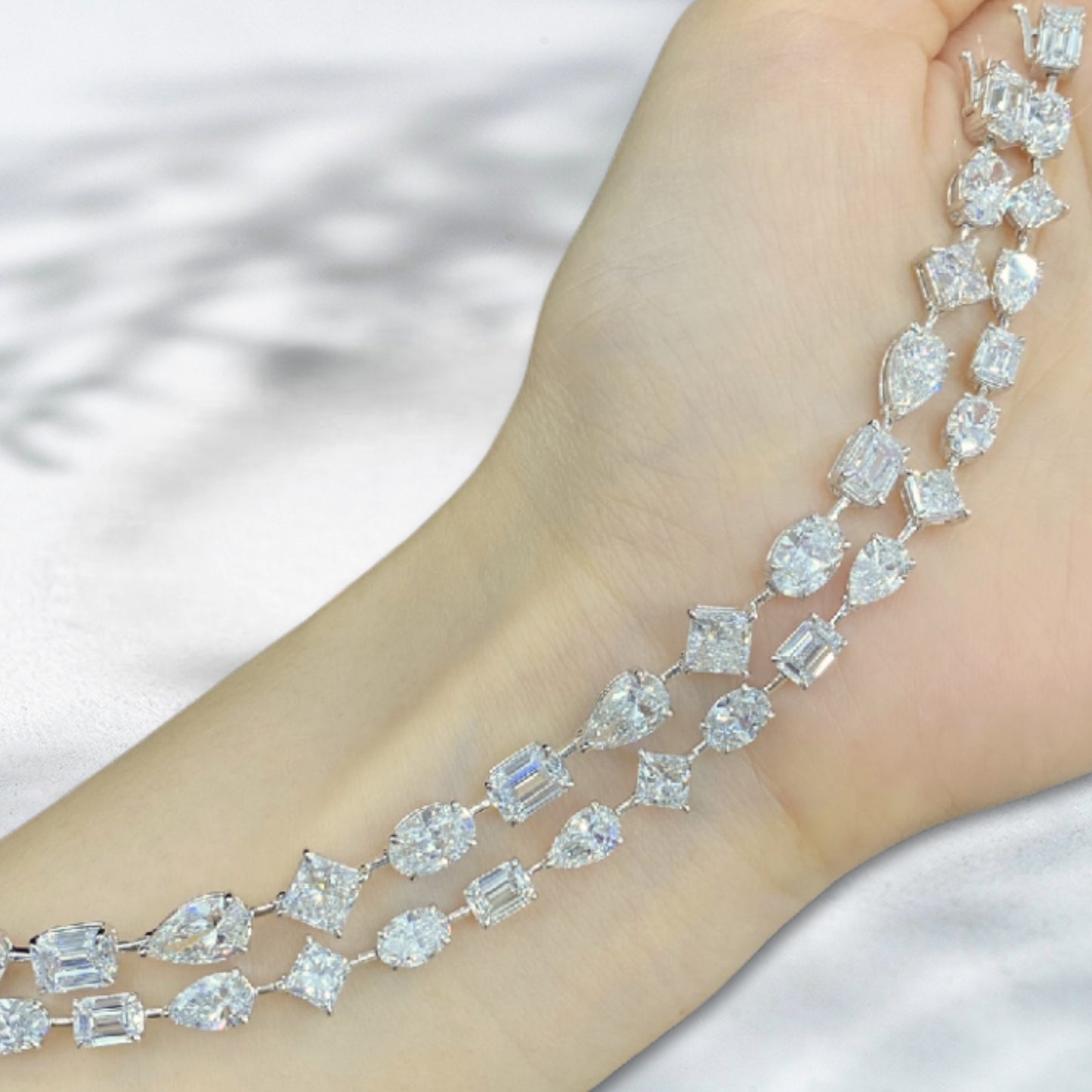 QOB Starlit Medley – 10.55ct Mixed-Cut Lab Diamond Bracelet in 18K White Gold