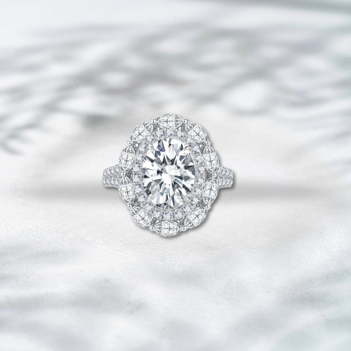 QOB Crownstorm – 3.05ct Oval Halo Lab Diamond Ring in 18K White Gold