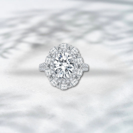 QOB Crownstorm – 3.05ct Oval Halo Lab Diamond Ring in 18K White Gold