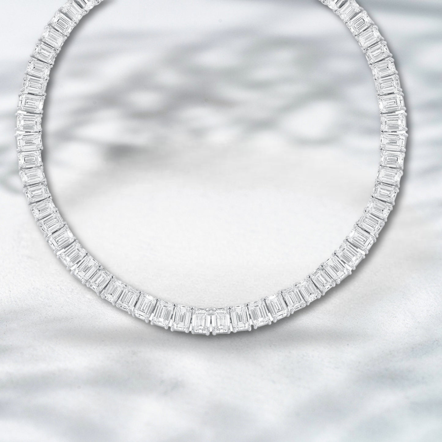 QOB Echelon Collar – 47.20ct Emerald-Cut Lab Diamond Necklace in 18K White Gold