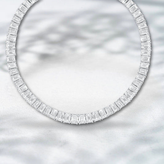 QOB Echelon Collar – 47.20ct Emerald-Cut Lab Diamond Necklace in 18K White Gold