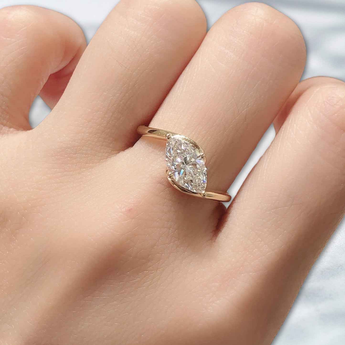 QOB Golden Float – 2.01ct Oval Lab Diamond Ring in 18K Yellow Gold
