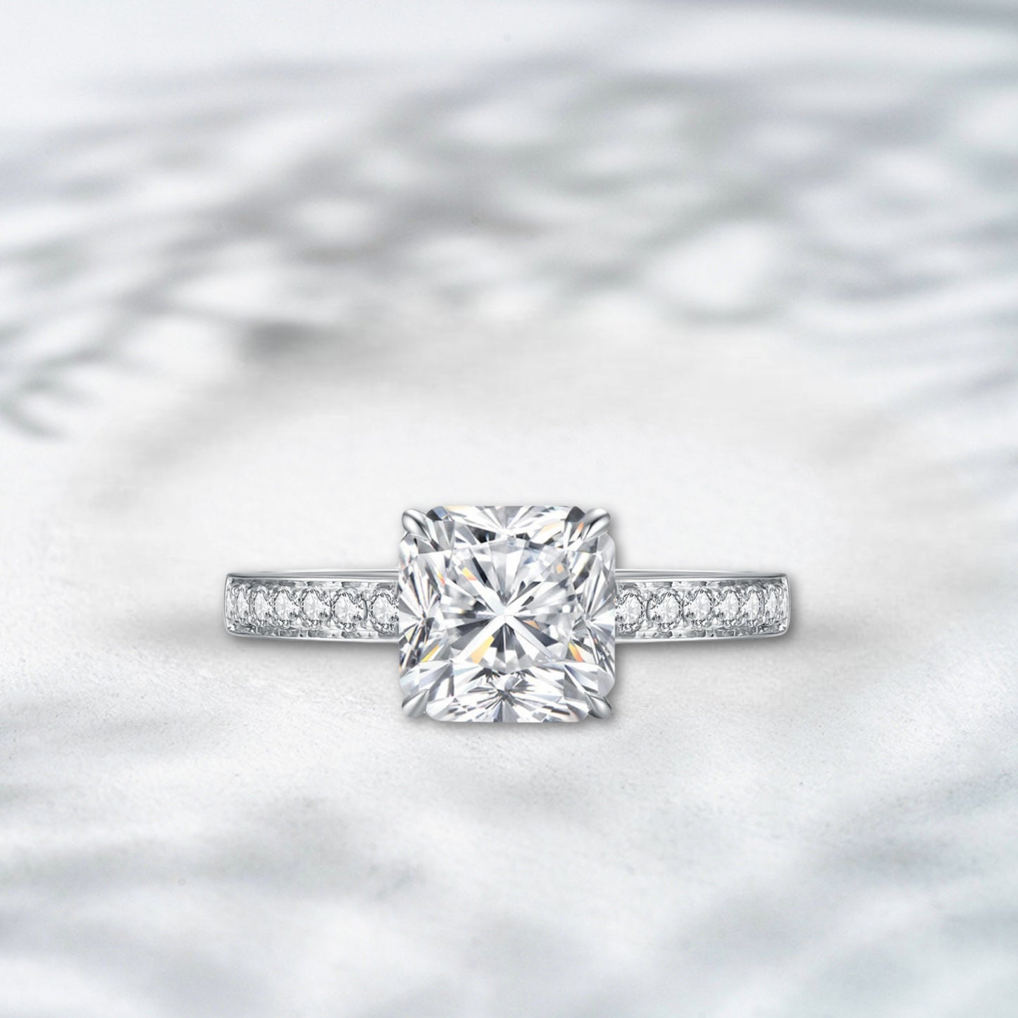 QOB Crown Radiance – 2.1ct Cushion Cut Lab Diamond Ring in 18K White Gold
