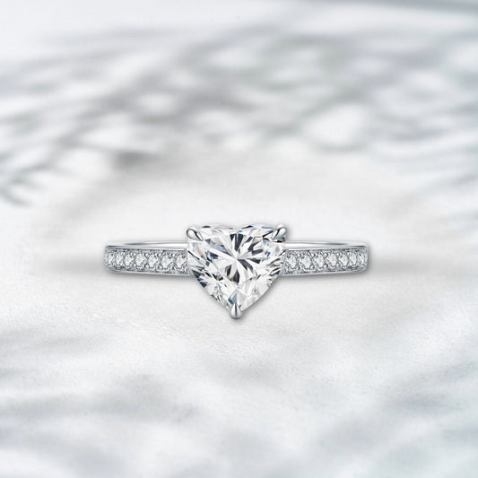 QOB  Sweetheart Spark 2.428 ct Heart Cut Lab Diamond Pavé Ring in 18K White Gold
