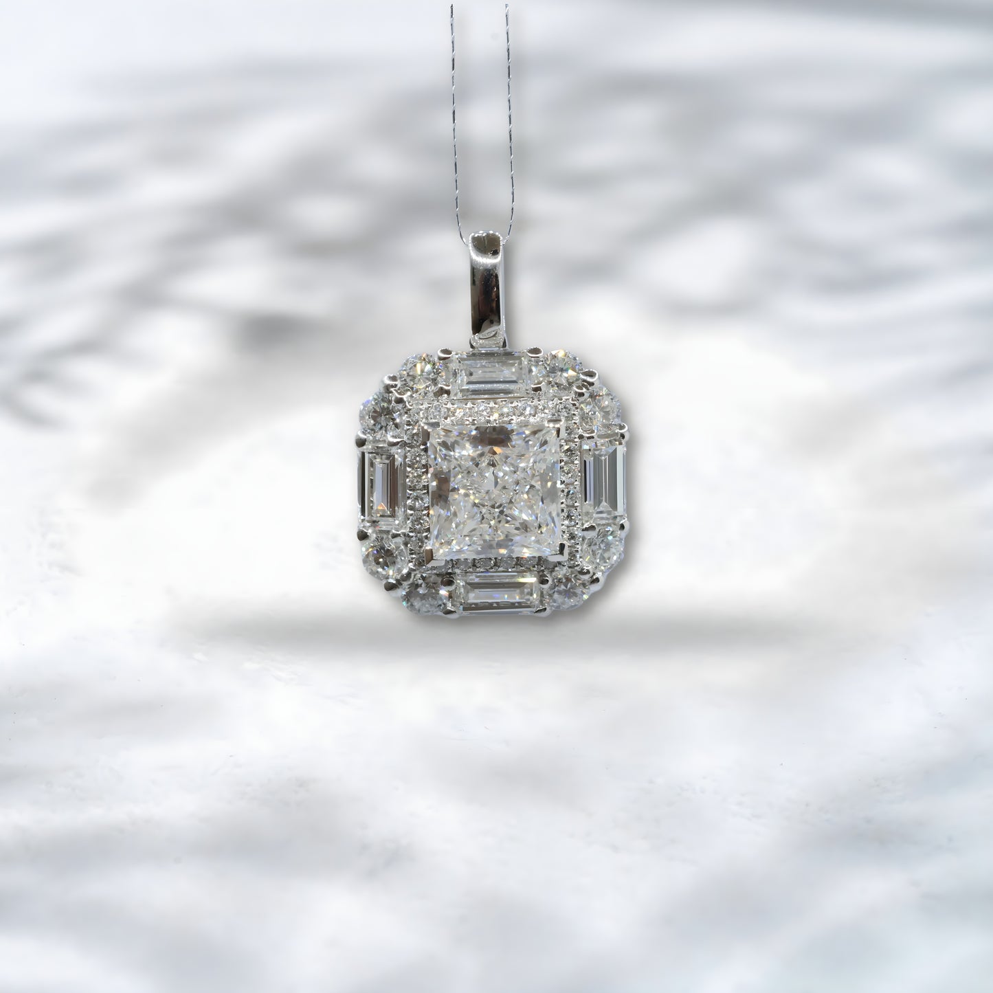 QOB Empire Light 2ct Princess-Cut Halo Lab Diamond Pendant | 18K White Gold