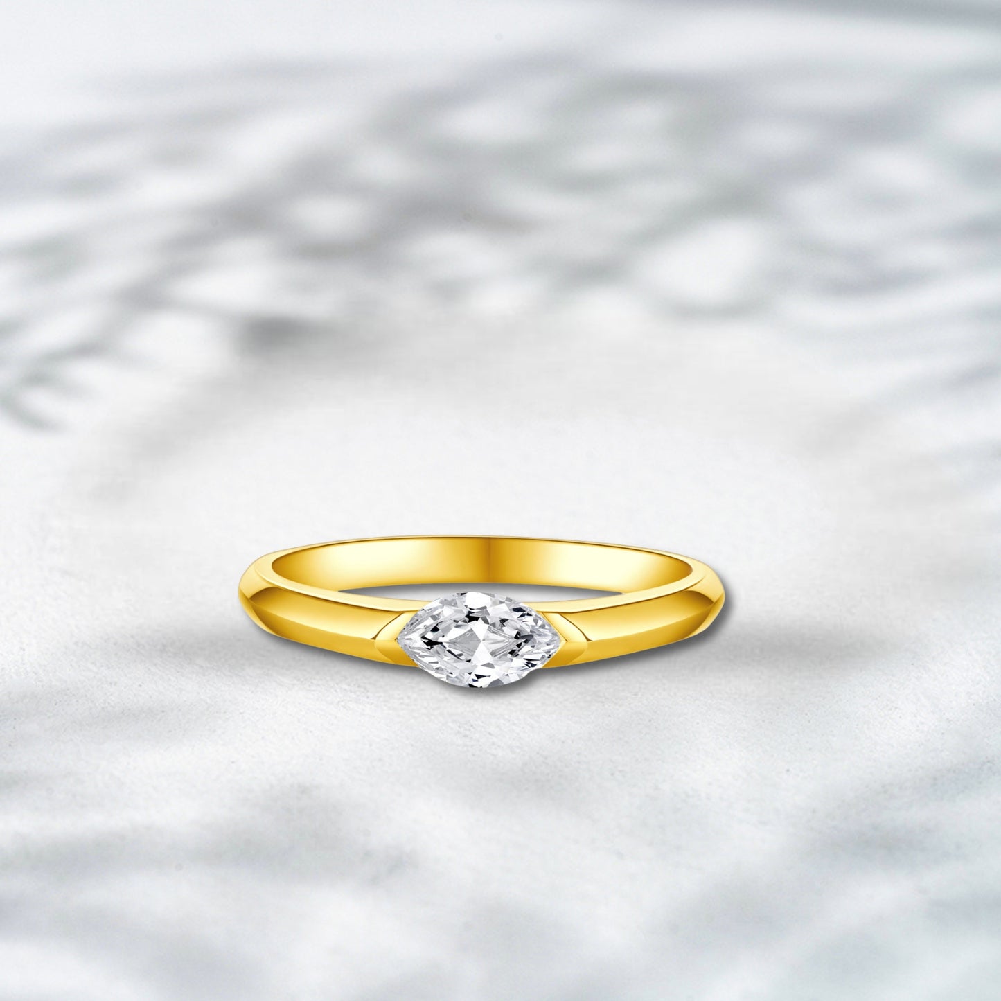 QOB Golden Whisper 1.01ct Marquise Lab Diamond Bezel Ring in 18K Yellow Gold