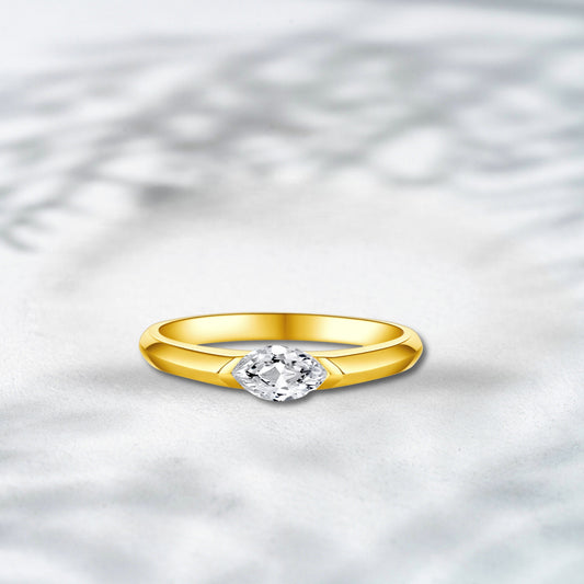 QOB Golden Whisper 1.01ct Marquise Lab Diamond Bezel Ring in 18K Yellow Gold