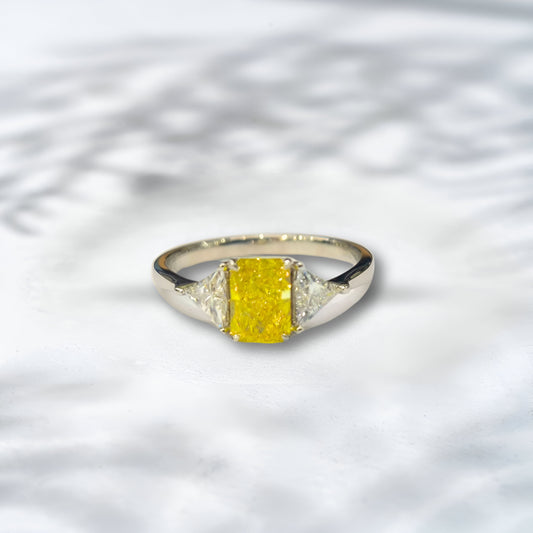QOB “Sunlit Vow” Yellow Lab Diamond Ring ~2.2–2.5 ct in Solid 18K White Gold