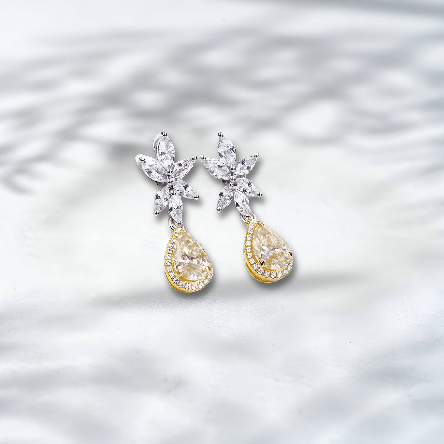 QOB Champagne Bloom Lab Diamond Earrings | Pear & Marquise Cut 3.0 ct in 18K Gold