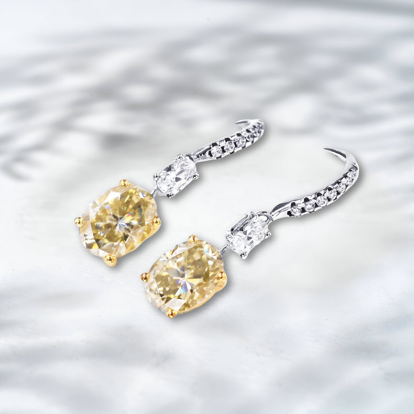 QOB Champagne Cascade Yellow & White Lab Diamond Drop Earrings | 2.5 ct in 18K White Gold