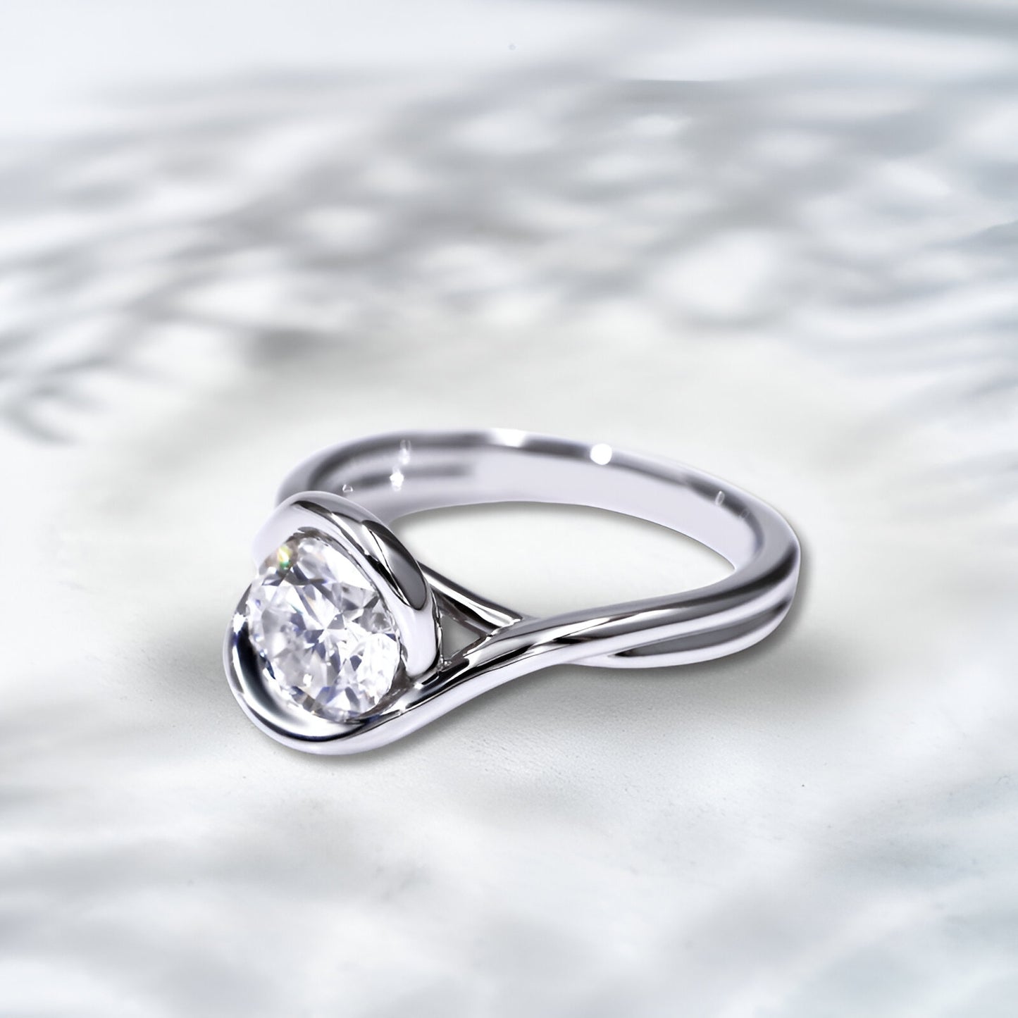 QOB Twist of Light Lab Diamond Solitaire Ring | 1.25 cts 18K White Gold Modern Engagement Ring