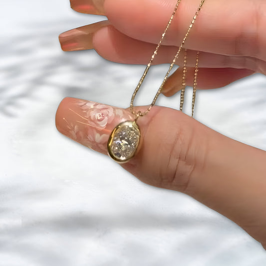 QOB Golden Orbit – 1.10ct Oval-Cut Lab Diamond Pendant in 18K Yellow Gold
