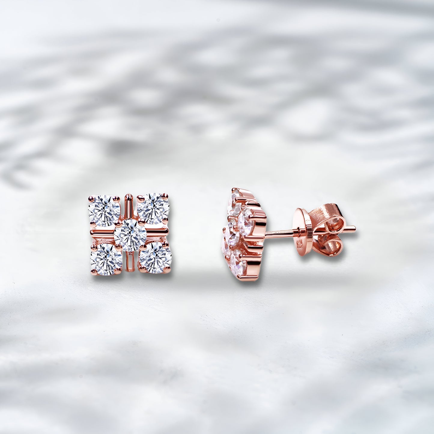 QOB Diamond Cluster Square Earrings | 2ctw Lab-Grown Diamonds | 18K Rose Gold Studs