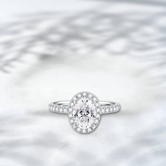 QOB Starlight Halo 3.23 ct Lab Diamond Ring in 18K White Gold
