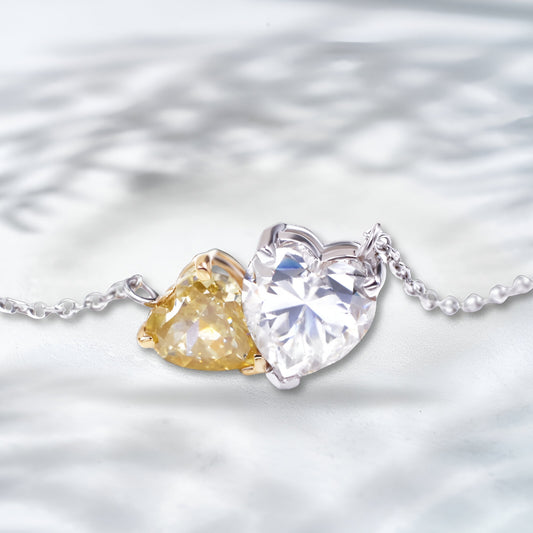 QOB Hearts Entwined Lab Diamond Necklace | 4 cts 18K White & Yellow Gold Heart Necklace