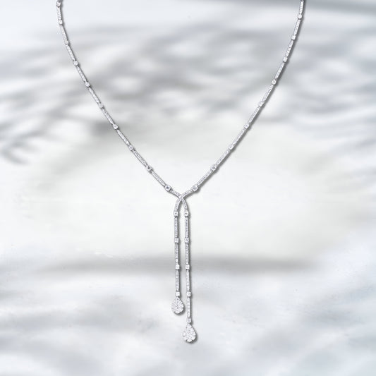 QOB Starlight Y-Drop 10 Carat Diamond Necklace in 18K White Gold
