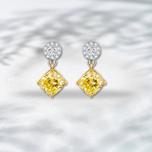QOB Goldie Muse Yellow Lab Diamond Drop Earrings | 1.18 ct Total | 18k Yellow Gold