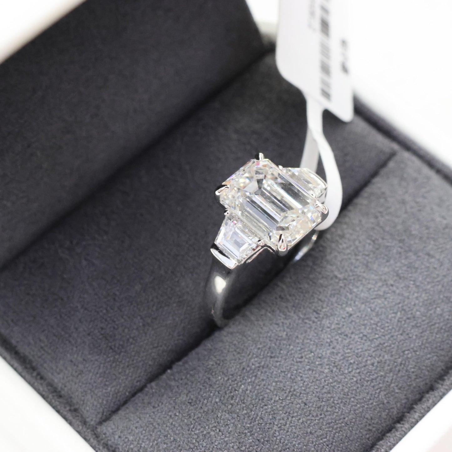 QOB Heirloom Radiance – 5ct Emerald Cut Lab Diamond Three-Stone Ring in 18K Gold