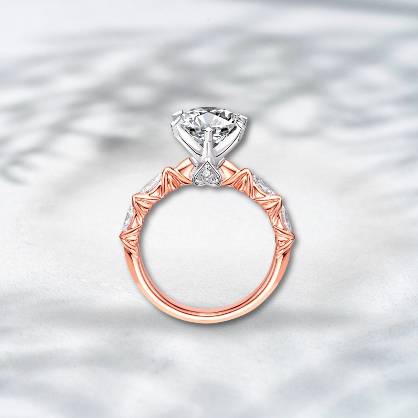 QOB Velvet Crest Lab Diamond Ring – 3.74ct Total in 18K Rose Gold