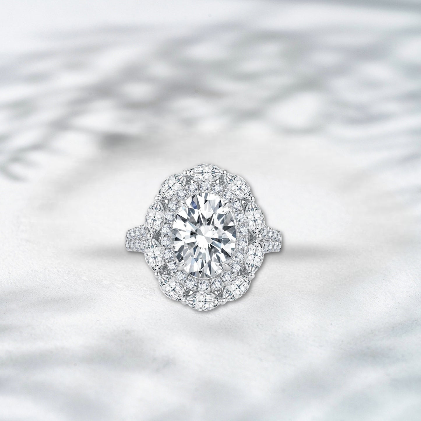 QOB Crownburst Halo Ring – 4.941ct Lab Diamond in 18K White Gold