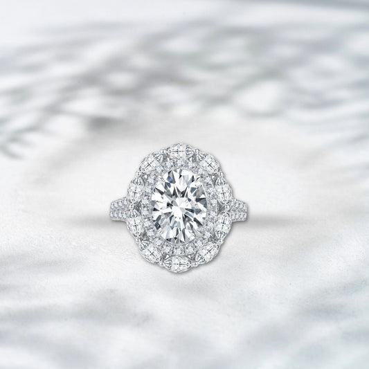 QOB Crownburst Halo Ring – 4.941ct Lab Diamond in 18K White Gold