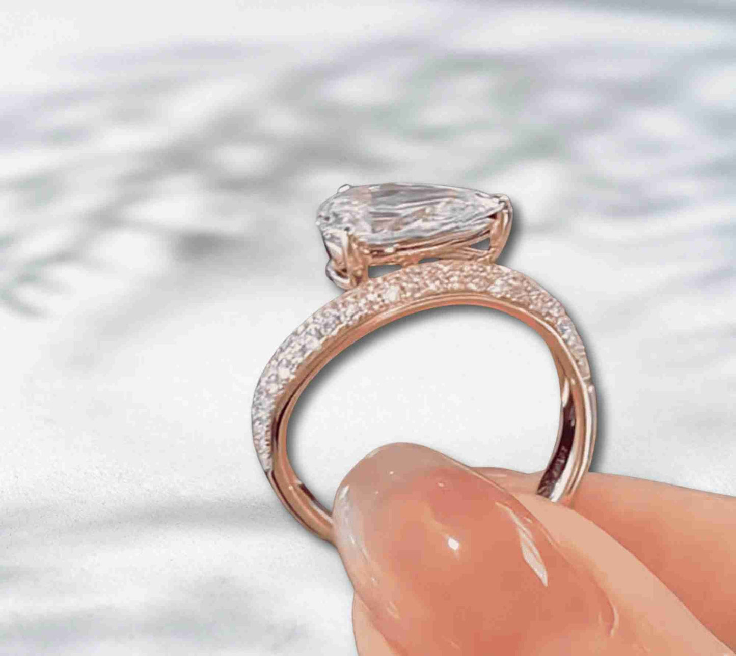 QOB Celestial Drop 1.771 ct Pear Lab Diamond Pave Wrap Ring in 18K Rose Gold