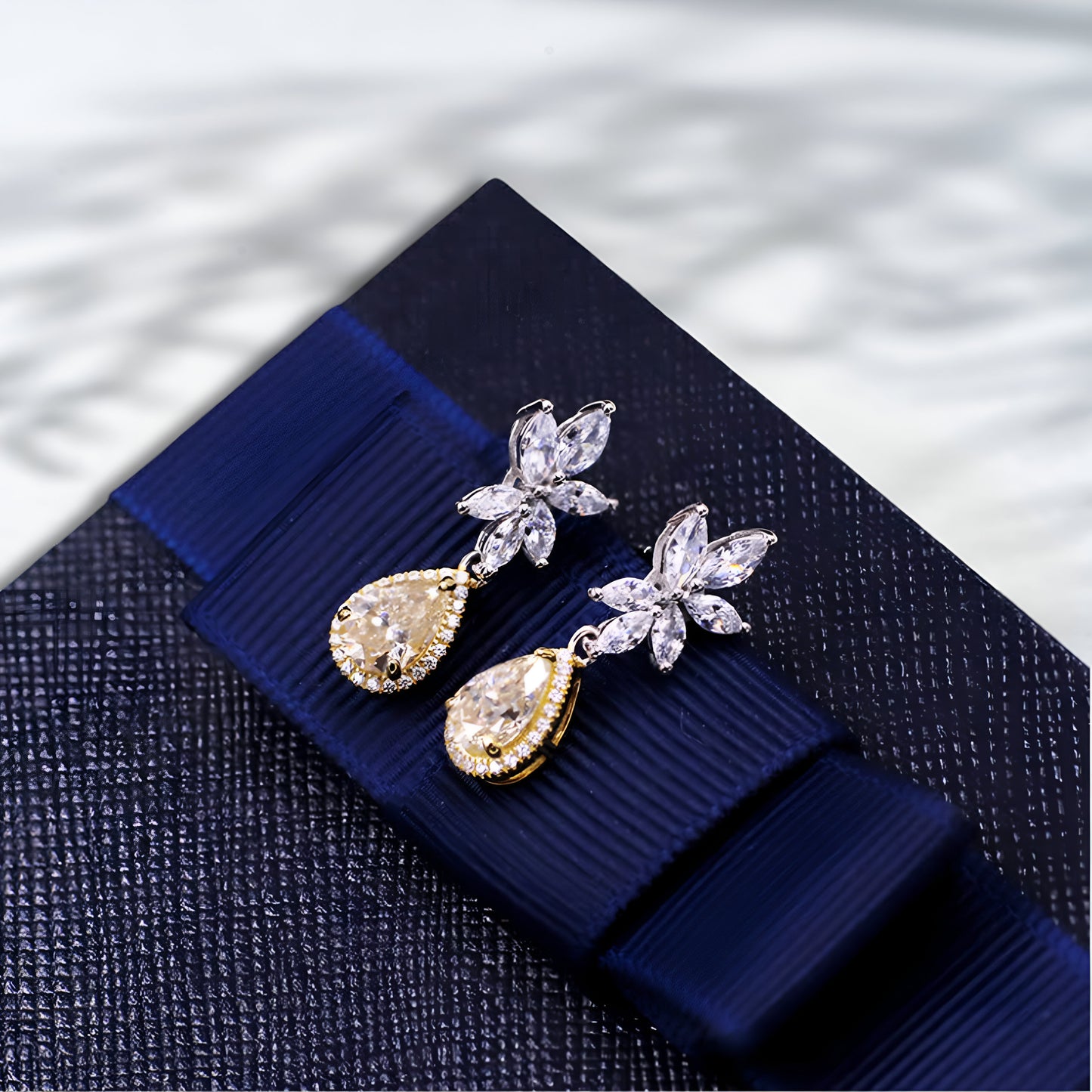 QOB Champagne Bloom Lab Diamond Earrings | Pear & Marquise Cut 3.0 ct in 18K Gold