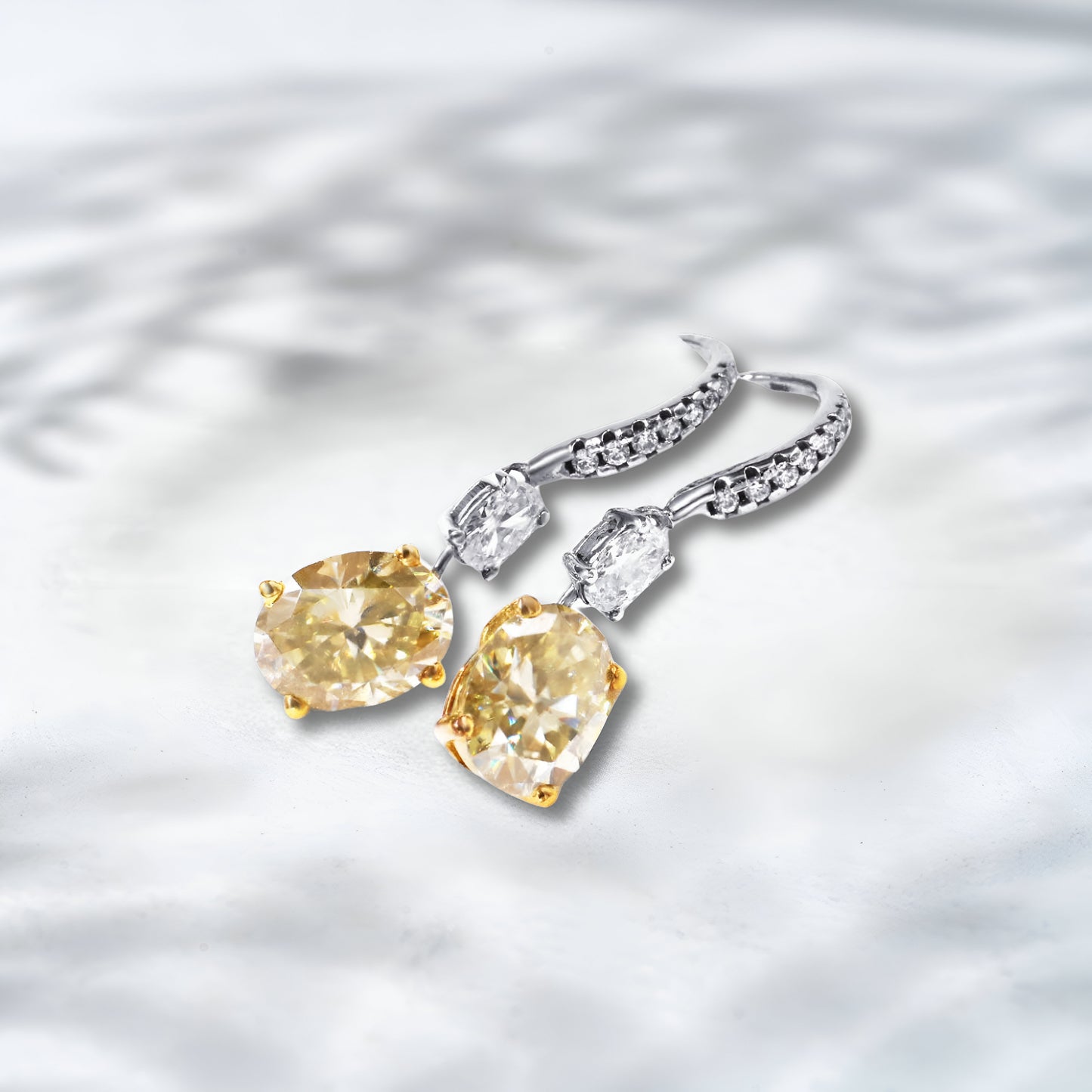 QOB Champagne Cascade Yellow & White Lab Diamond Drop Earrings | 2.5 ct in 18K White Gold