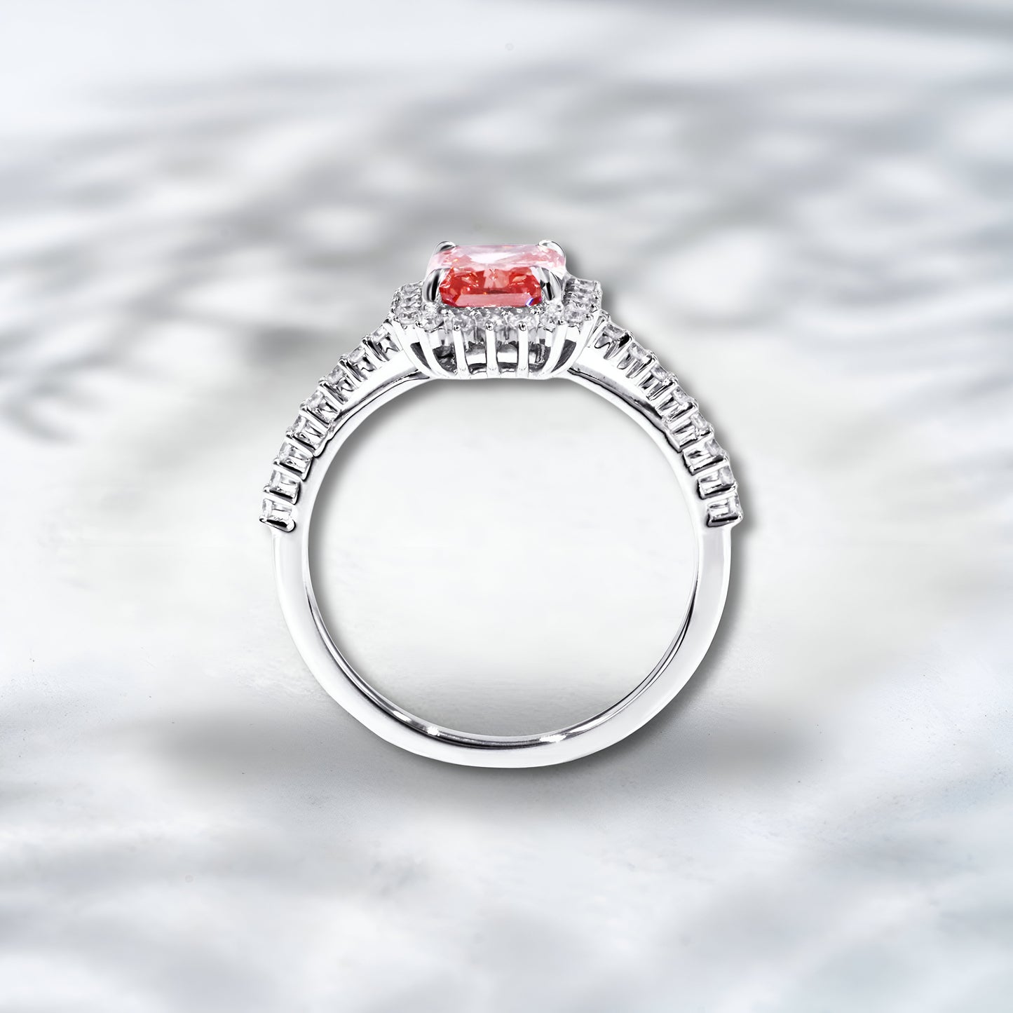 Pink Halo Dream Lab Diamond Ring - 1.9 ct Pink Lab Diamond in 18K White Gold | QOB Jewelry