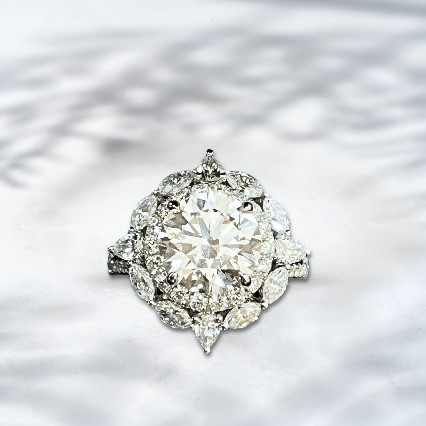 QOB Gilded Bloom 7.22 ct Lab Diamond Halo Ring in 18K White Gold