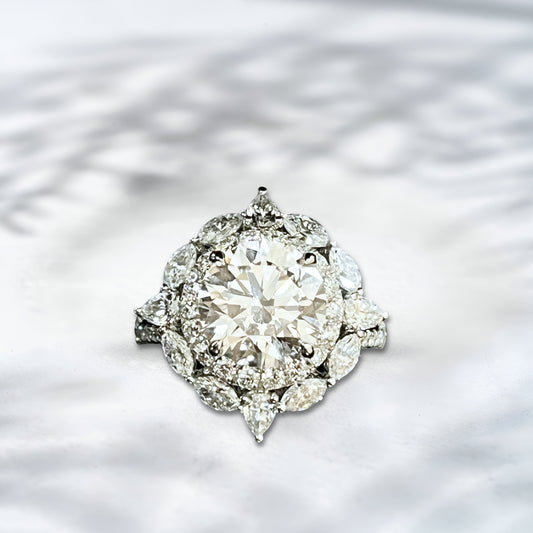 QOB Gilded Bloom 7.22 ct Lab Diamond Halo Ring in 18K White Gold